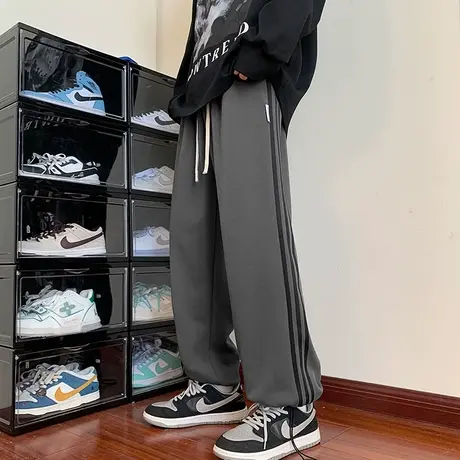 抽绳运动卫裤男士束脚宽松紧腰阔腿拖地休闲长裤子春季男裤秋冬款商品大图