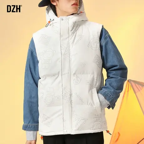 男生白色美式马甲男秋冬宽松潮牌休闲外穿背心2024新款棉服外套冬商品大图