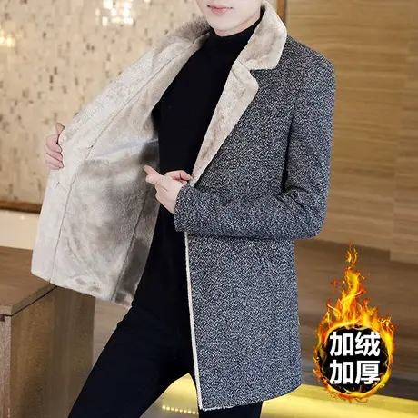 秋冬加绒毛呢大衣男欧美风衣精品中长款男士呢子外套加厚冬装潮流图片
