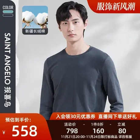 报喜鸟春季男时尚休闲圆领长袖T恤衫直筒针织上衣打底衫棉工艺衫图片