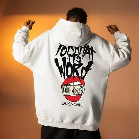 Nuthink美式高街加绒加厚连帽卫衣男春秋款宽松大码男装保暖外套商品大图