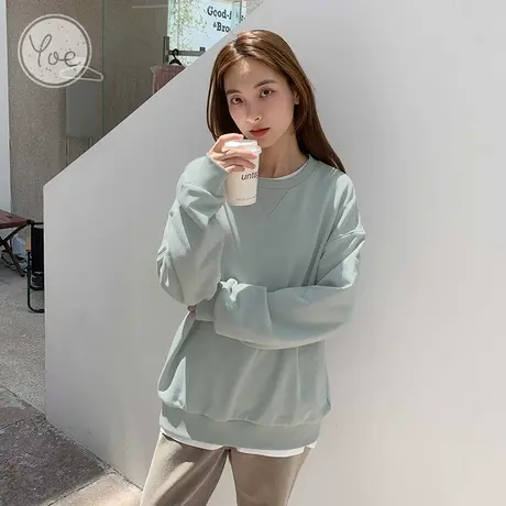 yoe2023春装绿色卫衣女复古简约休闲女款设计感oversize上衣女士商品大图