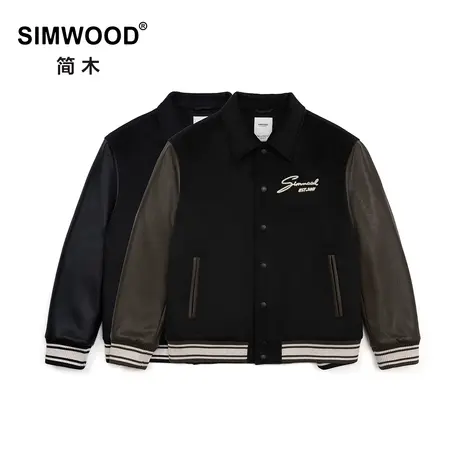 Simwood简木男装【宽松版型】绵羊毛混纺绣花拼接夹克棉服外套男商品大图