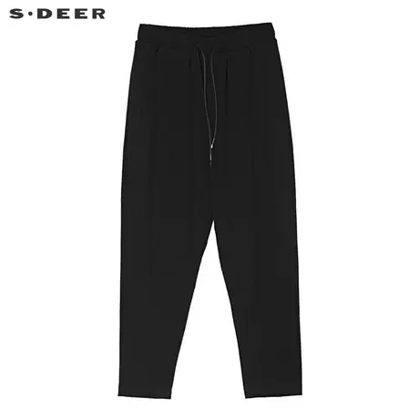 sdeer圣迪奥女2019秋休闲松紧腰撞色字母飘带吊裆运动裤S19180818商品大图
