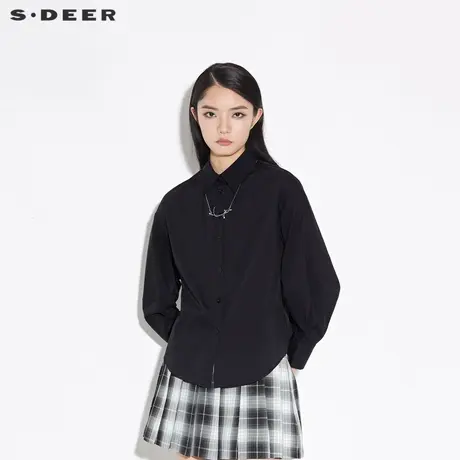 sdeer圣迪奥简约翻领基本款黑色长袖衬衫女S21360527图片