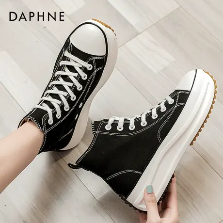 达芙妮帆布鞋女2022年新款女鞋春秋高帮鞋子女厚底鞋休闲松糕鞋商品大图