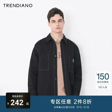 TRENDIANO官方潮牌男装秋季衬衣工装休闲纯棉尖领长袖衬衫男外套商品大图