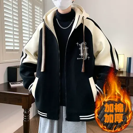 青少年外套加厚棉衣胖男孩初中学生棒球服夹克阔版保暖棉服外套男图片