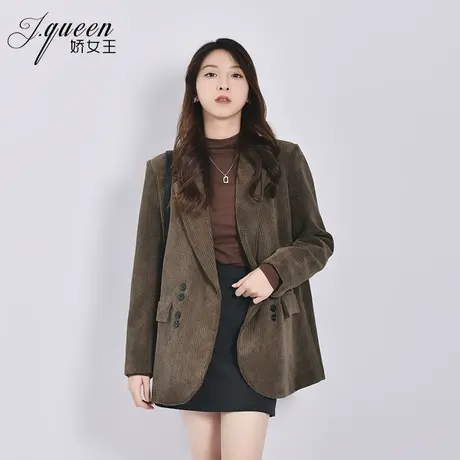 灯芯绒西装外套女秋季新款气质时尚复古百搭高级感宽松条绒西服商品大图