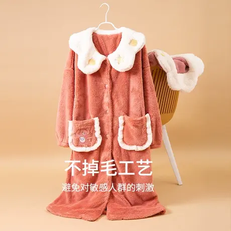 顶瓜瓜女士长毛绒睡袍加绒加厚娃娃领DJJWD-ANP27101-Y商品大图