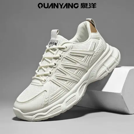 莆田男鞋春季2024新款高级感网面运动鞋男士厚底增高小白鞋老爹鞋商品大图