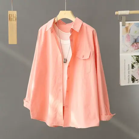 早春文艺纯棉衬衫女薄款外套2024新款休闲上衣宽松打底衫纯色衬衣图片