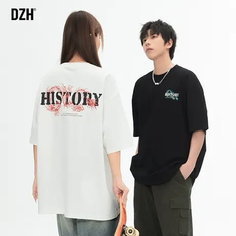 情侣龙年印花短袖男款潮牌2024春夏新款t恤男纯棉宽松圆领打底衫商品大图