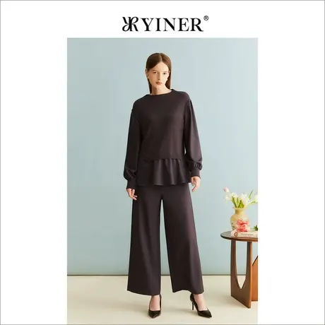 YINER音儿女装冬季设计感假两件绵羊毛法式优雅针织衫套头商品大图