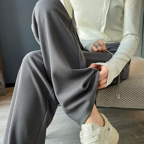 深灰阔腿裤女春2024春季新款高腰垂感宽松窄版显瘦休闲直筒拖地裤图片