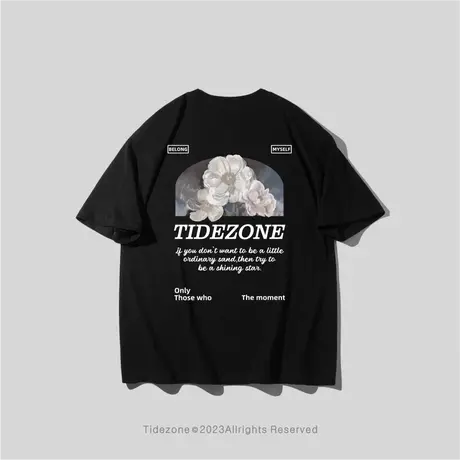 Ohlyah潮牌植物花卉油画印花高街复古街头风情侣装短袖t恤男女夏图片