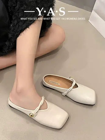 玛丽珍包头半拖鞋女外穿2024春法式奶奶豆豆穆勒鞋平底半托单鞋潮商品大图