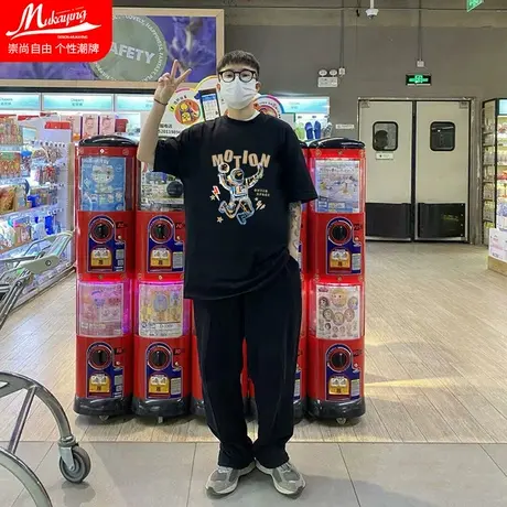 宇航员投篮小众设计高级感夏季短袖t恤男日系休闲百搭纯棉上衣服商品大图