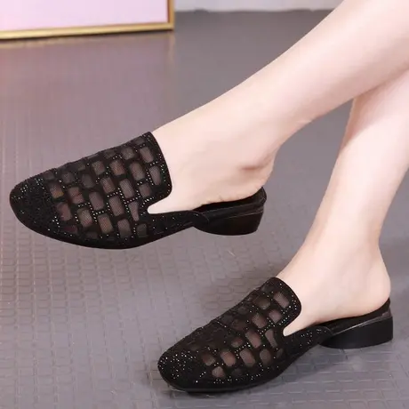 新款2023洞洞网纱夏季大码拖鞋女41-43外穿凉拖鞋透气平底穆勒鞋商品大图