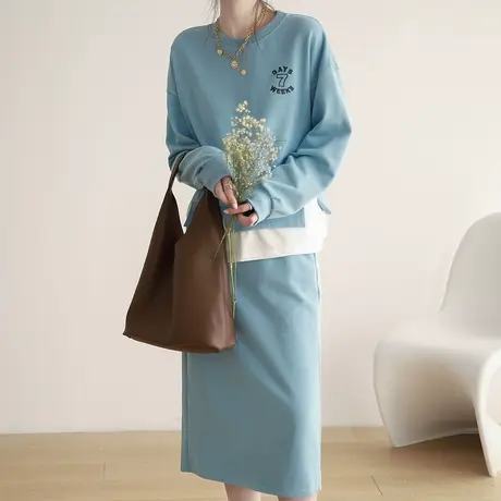 2023年春季新款时尚洋气套头卫衣半身裙女chic港味休闲套装商品大图