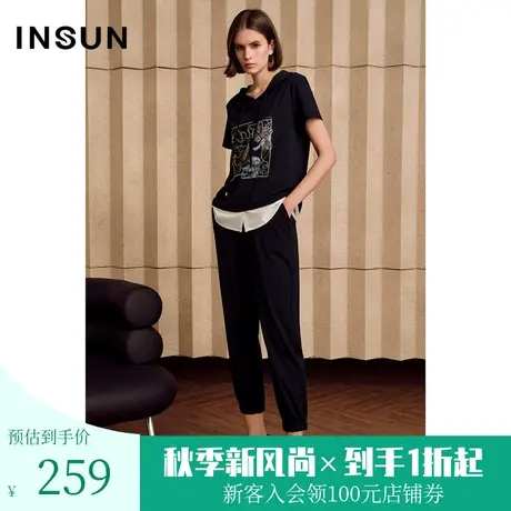 恩裳夏季时尚细节橡筋收口设计舒适简约休闲裤女商品大图