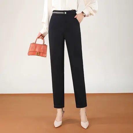 黑色小个子直筒小西裤女秋季2023新款高腰通勤显瘦休闲烟管小脚裤商品大图