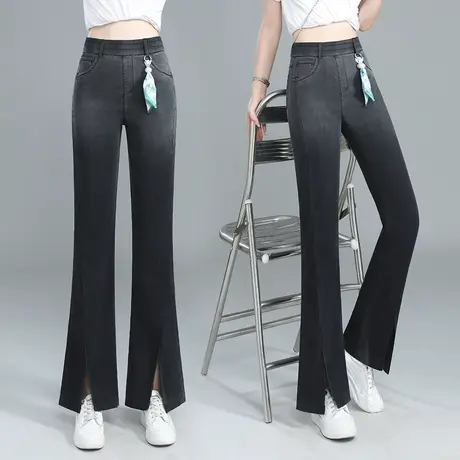 天丝牛仔微喇裤女夏季薄款开叉马蹄裤今年流行渐变色阔腿喇叭裤潮商品大图