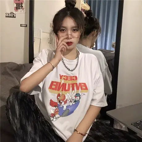 白色短袖t恤女夏季新款韩版宽松百搭显瘦ins潮盐系学生半袖上衣服商品大图