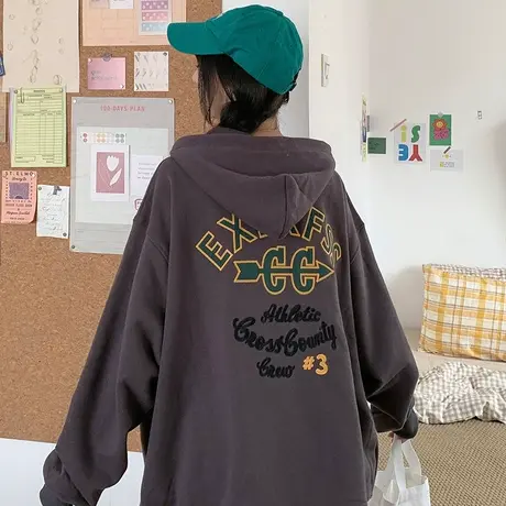 vintage卫衣女2021宽松韩版ins超火上衣连帽春秋薄款oversize外套商品大图