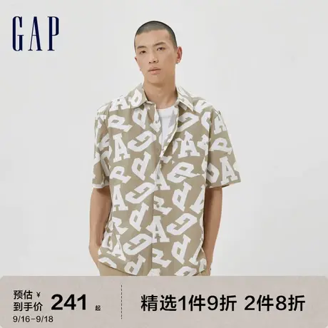 Gap男女装夏季新款LOGO满印度假风纯棉短袖衬衫612898休闲上衣图片