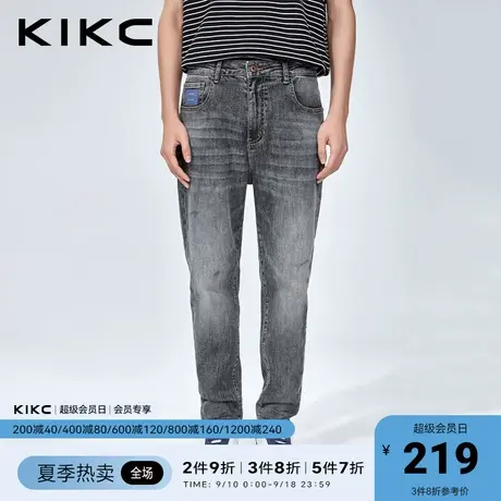 kikc牛仔裤男2023春夏新款商场同款复古做旧水洗灰色牛仔裤长裤图片