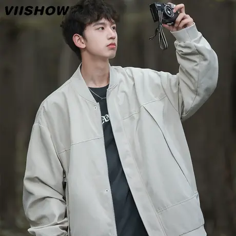 VIISHOW棒球服外套男春秋季日系复古休闲工装宽松上衣飞行员夹克商品大图