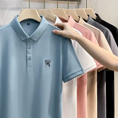珠地棉冰丝短袖男Polo衫夏季2023新款翻领T恤潮流小熊刺绣保罗衫商品大图