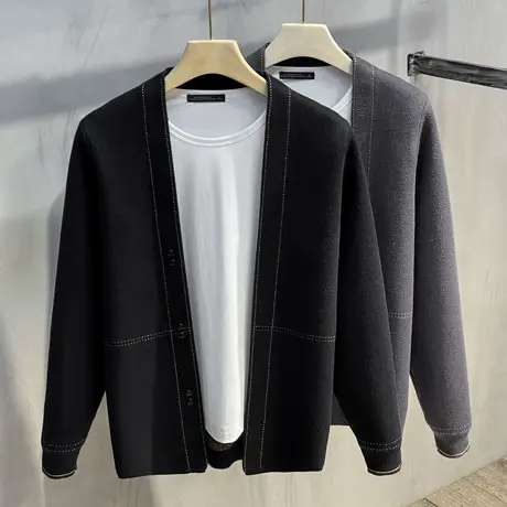 春秋男士毛衣2023新款外套男士针织开衫外穿韩版潮流线条披肩商品大图