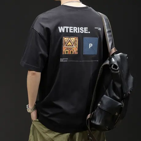 重磅230g短袖t恤男士夏季宽松大码男装潮牌2023新款纯棉胖子体恤商品大图