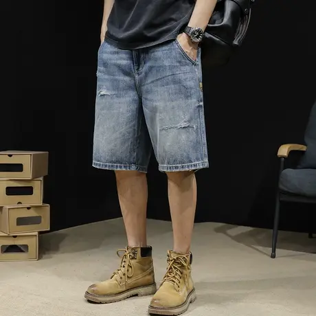 破洞牛仔短裤男士五分裤潮牌夏季5分男裤宽松大码裤子2023新款夏商品大图