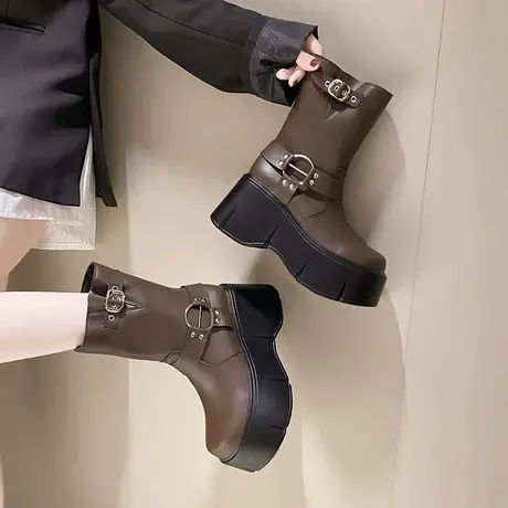 厚底马丁靴女靴子202爆款夏秋英伦风复古短靴中筒西部牛仔骑士靴商品大图