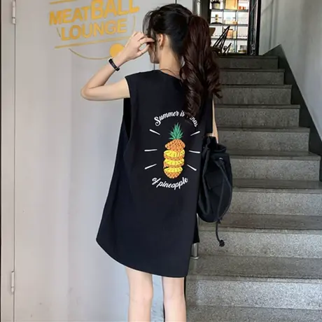 纯棉吊带坎肩运动背心无袖t恤女夏季外穿设计感小众宽松挂脖上衣图片