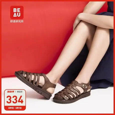 BEAU平底法式罗马凉鞋女新款包头复古设计感小众高帮真皮配裙子图片