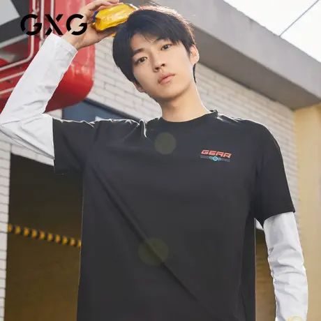 【特价】GXG男装 秋季男士时尚潮流休闲百搭黑T恤GB134008AV商品大图