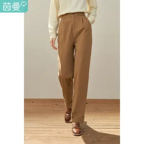 【商场同款】茵曼2023春女装新款田园百搭显瘦高腰宽松直筒长裤图片