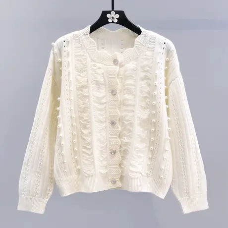 小清新钉珠毛衣外套女秋冬2023新款宽松高级感洋气减龄针织开衫商品大图