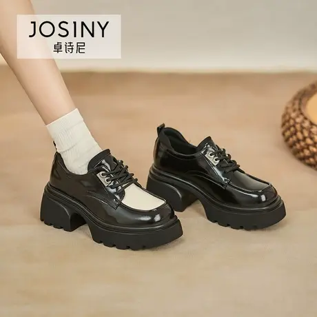 卓诗尼小皮鞋女2024春季最新款乐福鞋粗跟厚底英伦风单鞋圆头女鞋图片