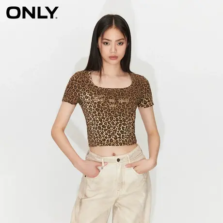 ONLY2024春季新款潮流个性豹纹印花短袖短款修身T恤女|124101100商品大图