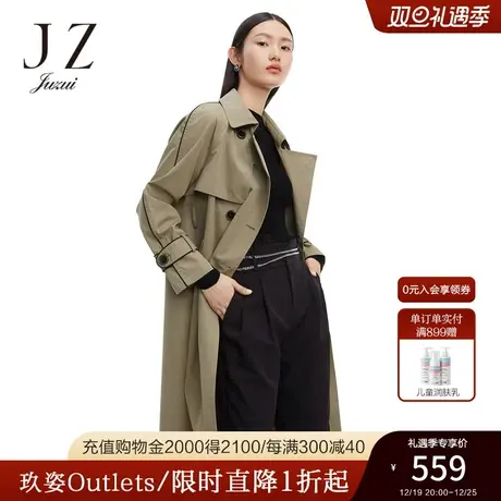 JZ玖姿奥莱安娜蔻春秋新款纯色英伦风都市时尚中长款女风衣外套商品大图