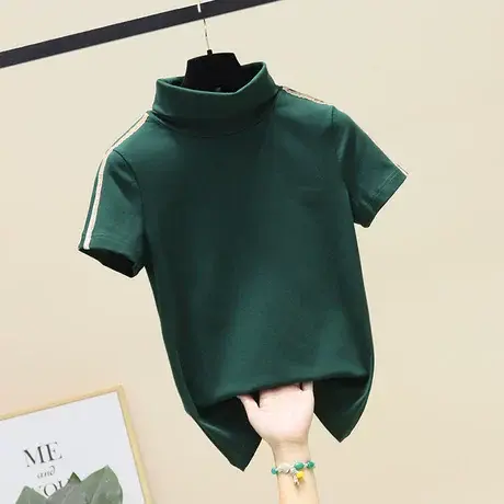 半高领磨毛短袖打底衫女春秋百搭T恤气质修身半袖紧身黑色上衣潮商品大图