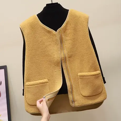2023秋冬新款韩版宽松短款皮毛一体羊羔毛马甲女羊羔绒马夹背心潮商品大图