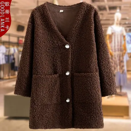 加肥加大码女装中老年秋冬装洋气四五十岁胖妈妈中长款颗粒绒外套商品大图