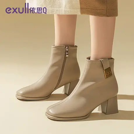 exull/依思Q2023秋冬季新款女鞋时装靴优雅复古风短靴加绒女士靴商品大图
