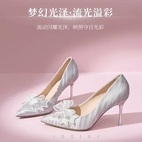 卓诗尼2024春款高跟婚鞋宴会仙女风时装鞋蝴蝶结气质尖头女超高跟图片
